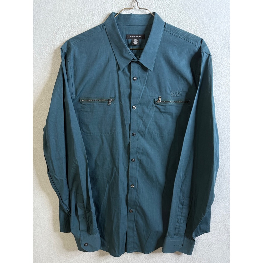Structure Button Up Men's Extra Large Texture Zip Shirt Deep Sea‎ Navy NWT